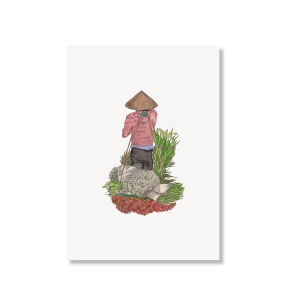 LAURIE DRAWS - 'Flower Basket Vendor' Postcard