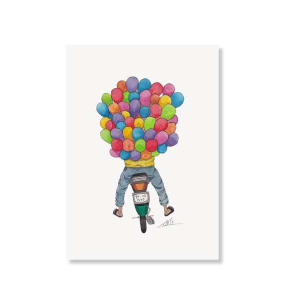 LAURIE DRAWS - 'Balloon Bike' Postcard