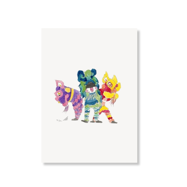 LAURIE DRAWS - ‘Three Lion Dancers' Postcard