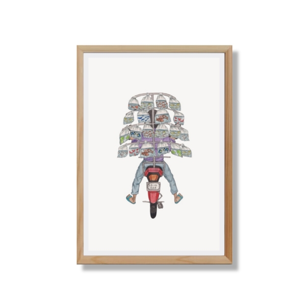 LAURIE DRAWS - 'Fish Bike No.02' Framed Print