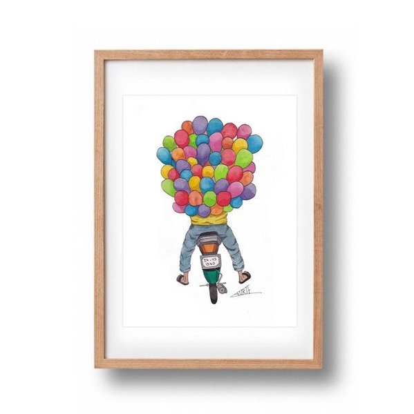 LAURIE DRAWS - 'Balloon Bike' Framed Art Print