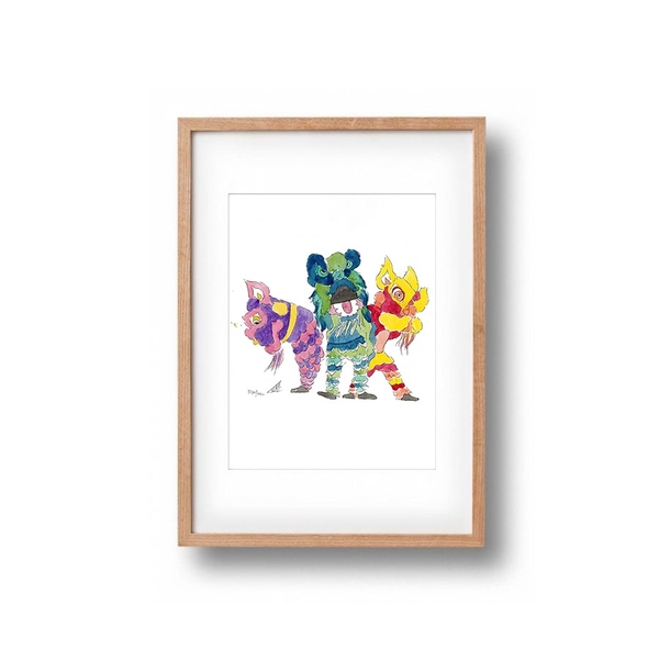 LAURIE DRAWS - 'Three Lion Dancers' Framed Art Print