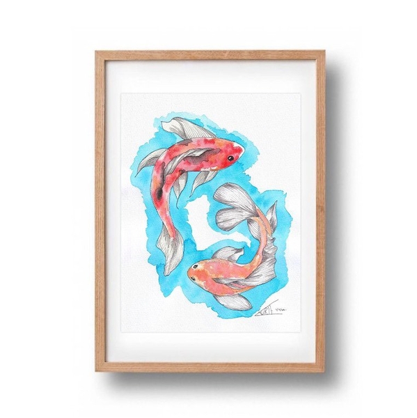 LAURIE DRAWS - 'Koi Fishes' Framed Art Print