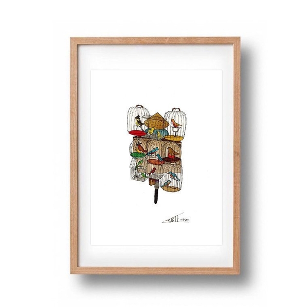 LAURIE DRAWS - 'Bird Bike' Framed Art Print