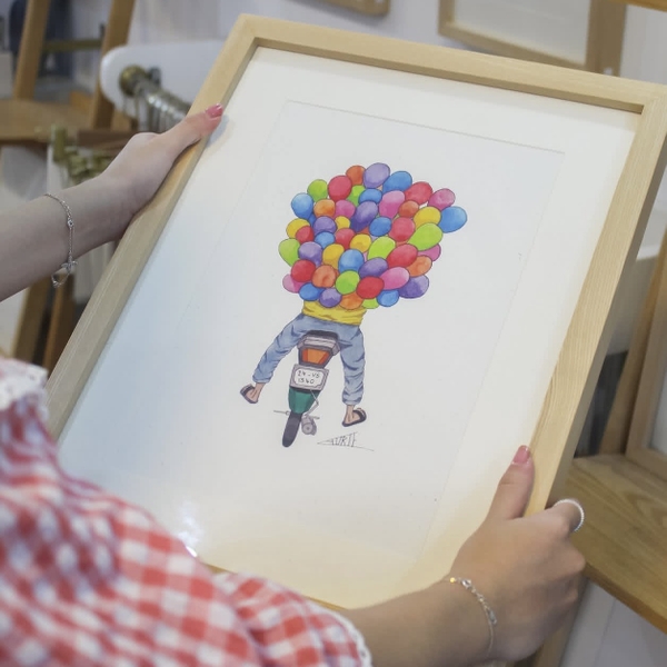 LAURIE DRAWS - 'Balloon Bike' Framed Art Print