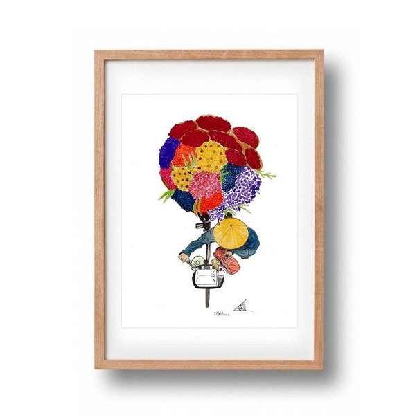 LAURIE DRAWS - 'Flower Lady From Above' Framed Art Print