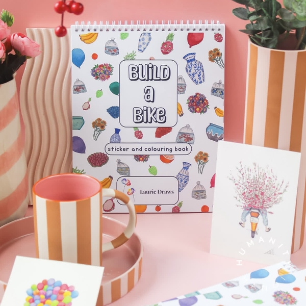 LAURIE DRAWS - "Build a Bike" Sticker & Coloring Book