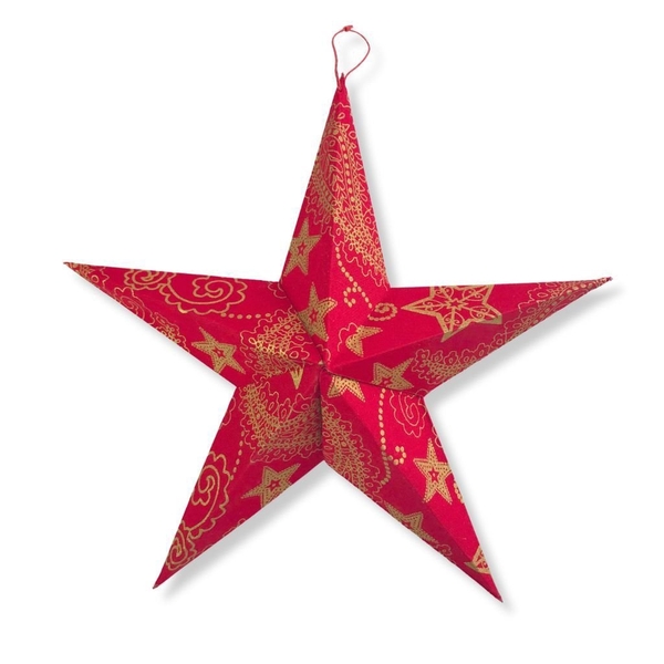 Mekong Quilts Christmas Ornament - Large Paper Star in Red &amp; Gold Pattern