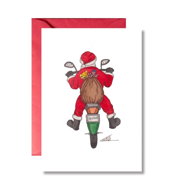 LAURIE DRAWS - ‘Santa On Motorbike' Christmas Card
