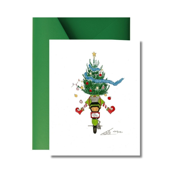 LAURIE DRAWS - ‘Christmas Tree Bike' Christmas Card