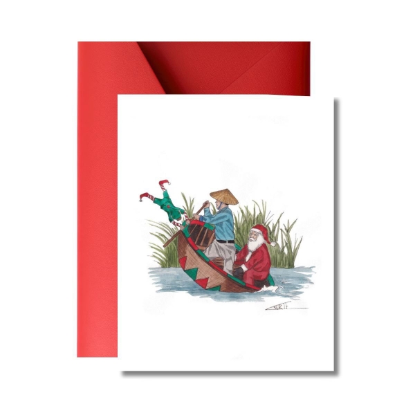 LAURIE DRAWS - ‘Santa On Coconut Boat' Christmas Card