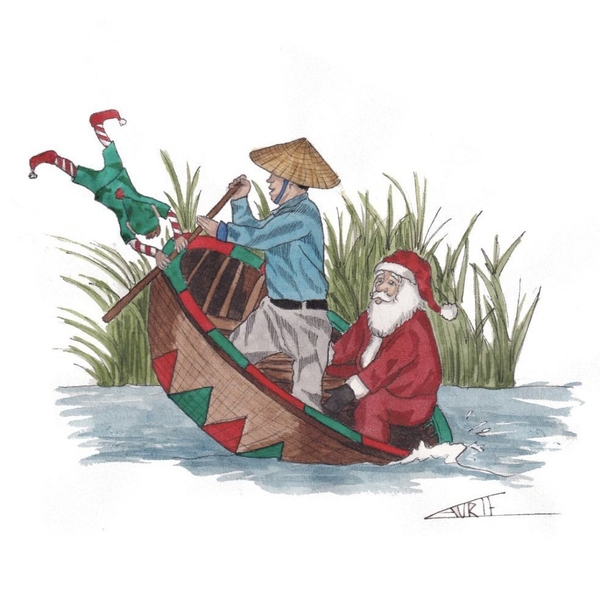 LAURIE DRAWS - ‘Santa On Coconut Boat' Christmas Card