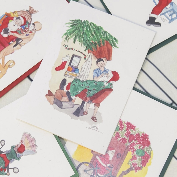 LAURIE DRAWS - ‘Christmas Haircut Vendor' Christmas Card