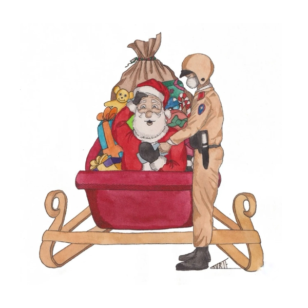 LAURIE DRAWS - ‘Santa vs Policeman' Christmas Card