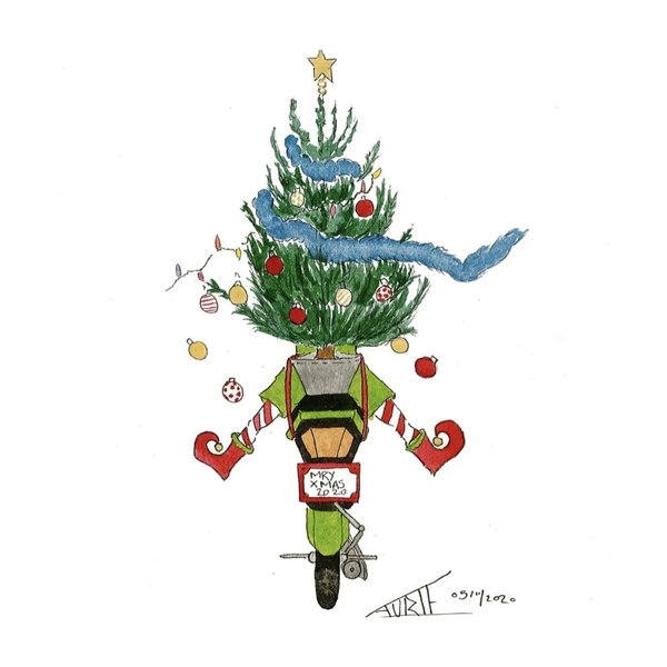 LAURIE DRAWS - ‘Christmas Tree Bike' Christmas Card