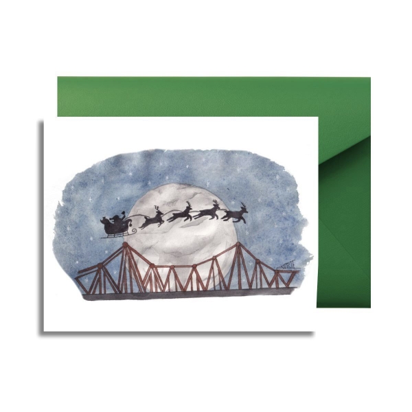 LAURIE DRAWS - ‘Long Biên Bridge On Holly Night' Christmas Card