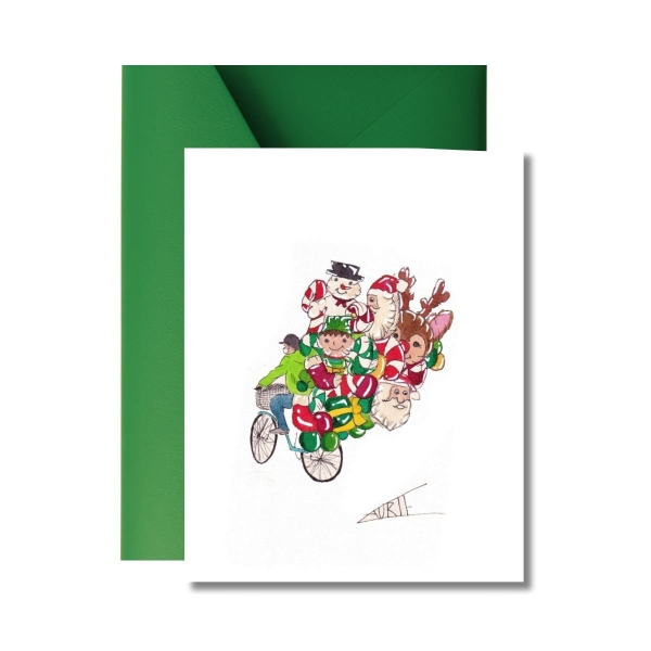 LAURIE DRAWS - ‘Christmas Balloon Bike' Christmas Card