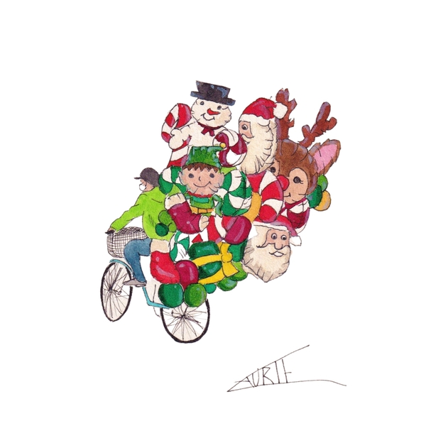 LAURIE DRAWS - ‘Christmas Balloon Bike' Christmas Card