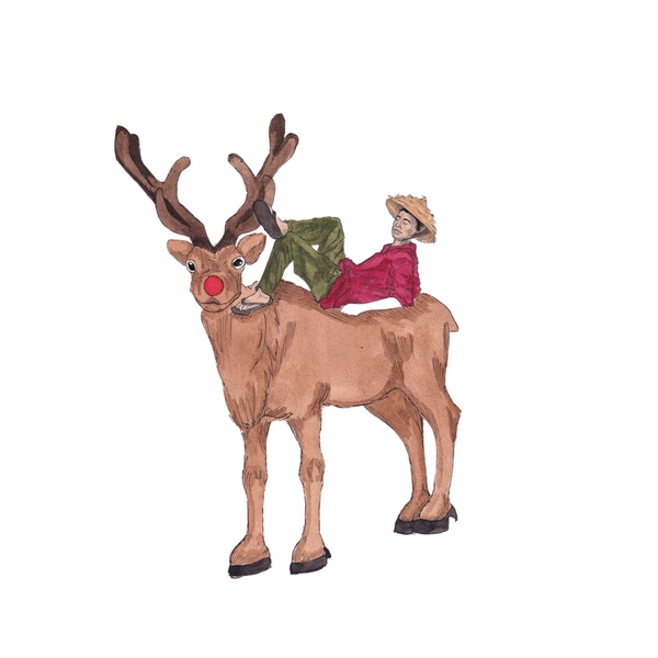 LAURIE DRAWS - ‘Boy On A Reindeer' Christmas Card