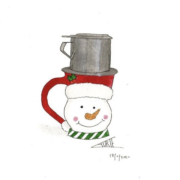 LAURIE DRAWS - ‘Coffee Filter Snowman' Christmas Card