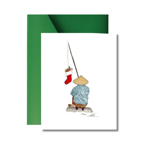LAURIE DRAWS - ‘Fisherman & Stocking' Christmas Card