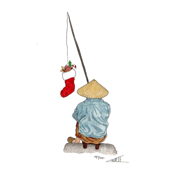 LAURIE DRAWS - ‘Fisherman & Stocking' Christmas Card