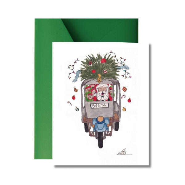 LAURIE DRAWS - ‘Santa & His Tuk-Tuk' Christmas Card
