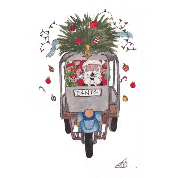 LAURIE DRAWS - ‘Santa & His Tuk-Tuk' Christmas Card