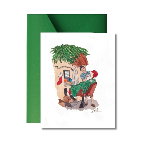 LAURIE DRAWS - ‘Christmas Haircut Vendor' Christmas Card