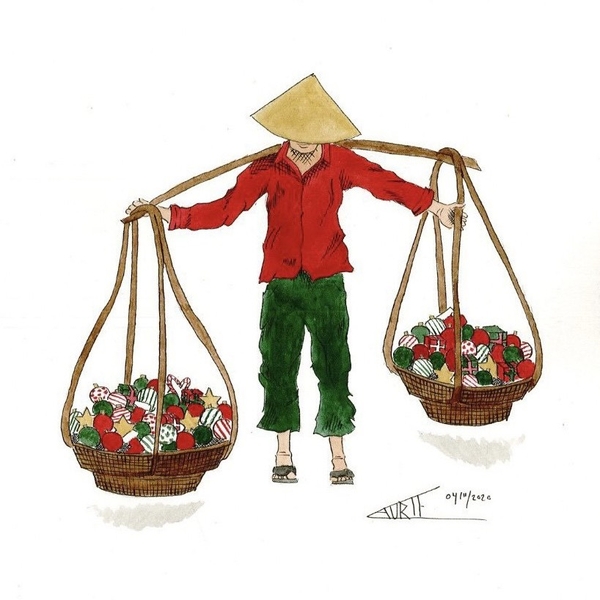 LAURIE DRAWS - ‘Christmas Ornament Vendor' Christmas Card
