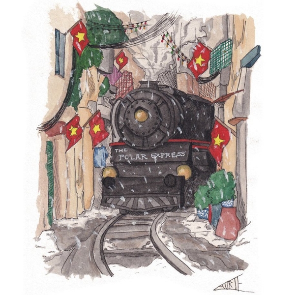 LAURIE DRAWS - ‘Christmas Train' Christmas Card