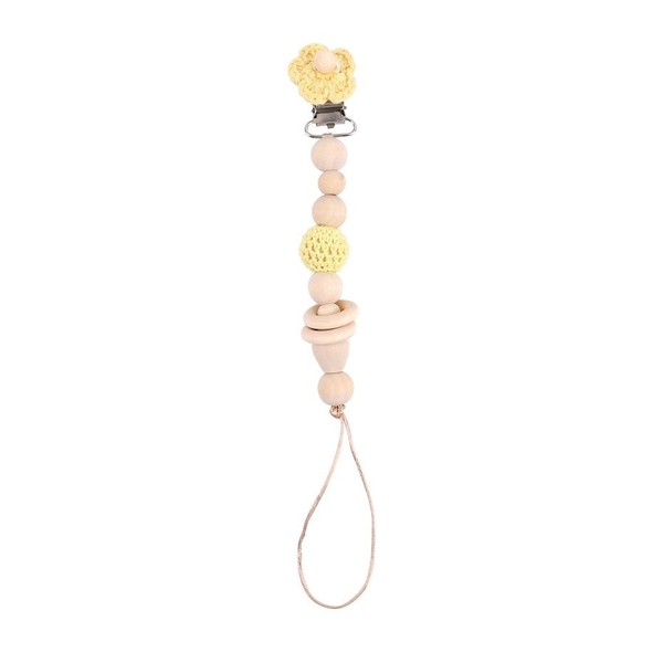Baby ‘Flower’ Wool Pacifier Holder in Lemon