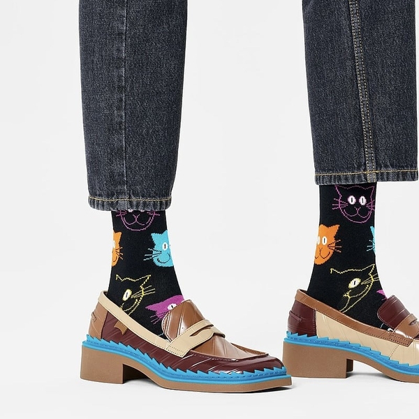 CREW SOCKS - Colorful Cats In Black