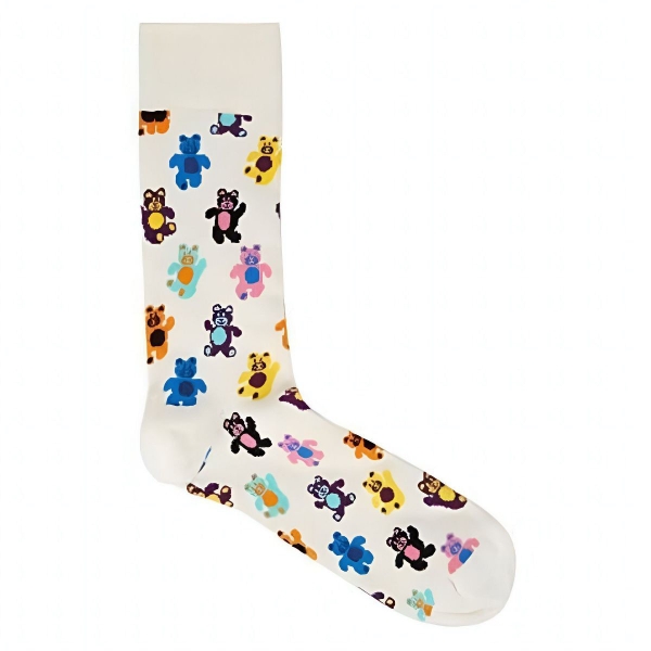 CREW SOCKS - Colorful Teddy Bear In White
