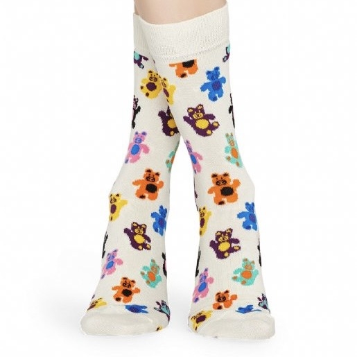 CREW SOCKS - Colorful Teddy Bear In White