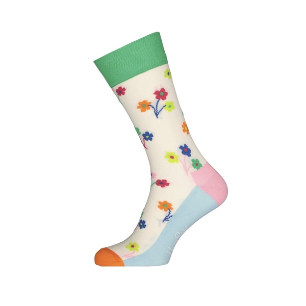CREW SOCKS - Colorful Flowers In White