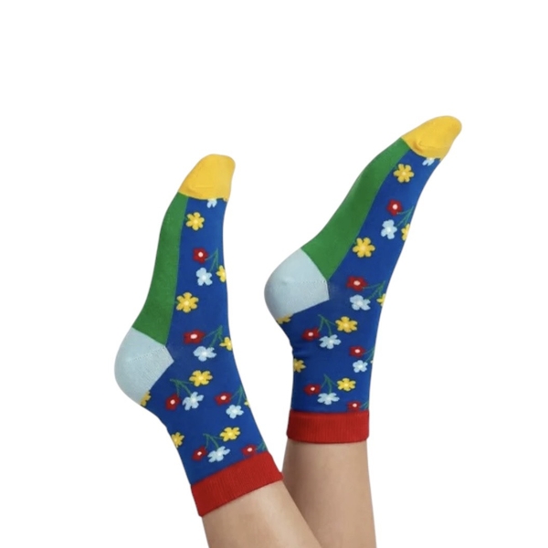CREW SOCKS - Colorful Flowers In Blue