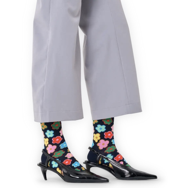 CREW SOCKS - Colorful Flowers In Black
