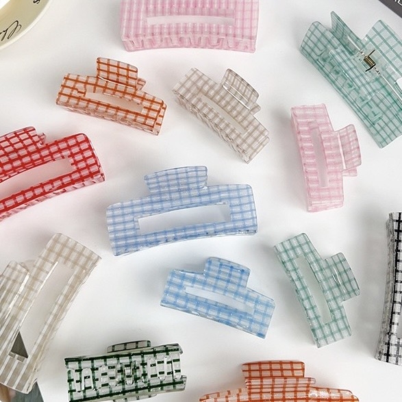 Rectangle Hair Claw - Pink Gingham