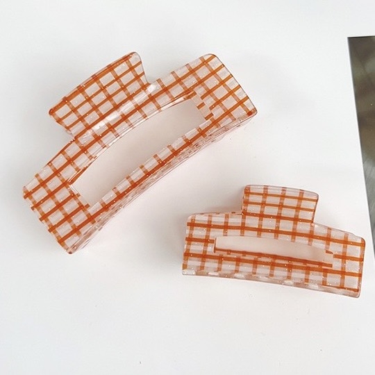 Rectangle Hair Claw - Orange Gingham