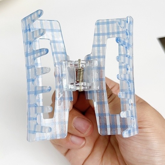 Rectangle Hair Claw - Blue Gingham
