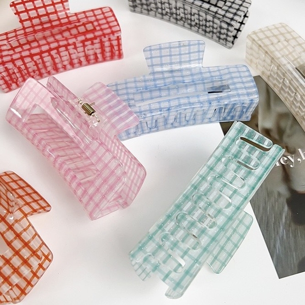 Rectangle Hair Claw - Blue Gingham