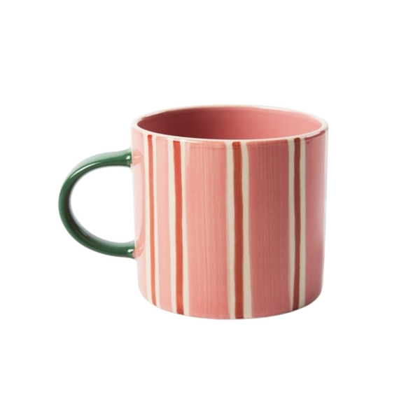 BAT TRANG - Ceramic Square Mug In Striped Pink