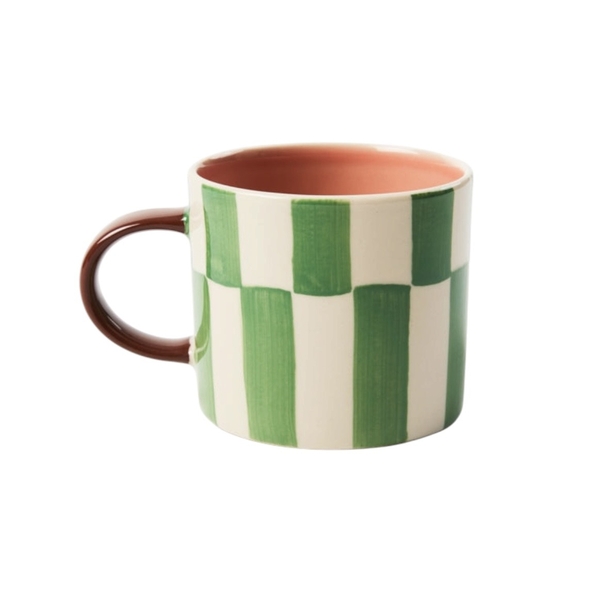 BAT TRANG - Ceramic Square Mug In Green Gingham