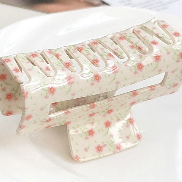 Rectangle Hair Claw - Tiny Pink Flower