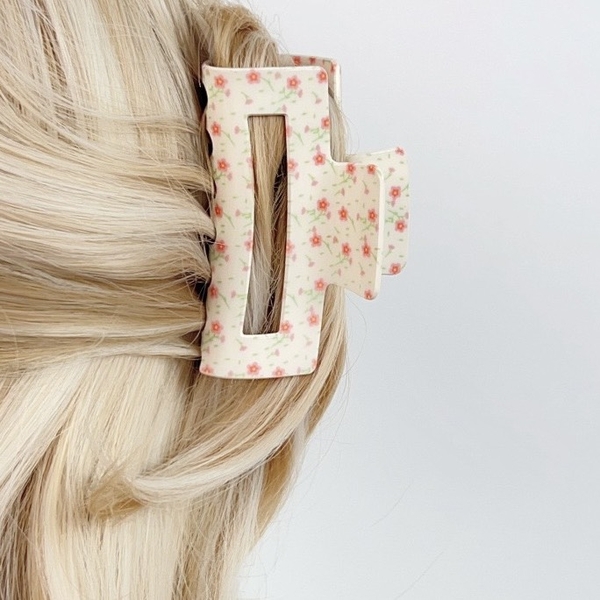 Rectangle Hair Claw - Tiny Pink Flower