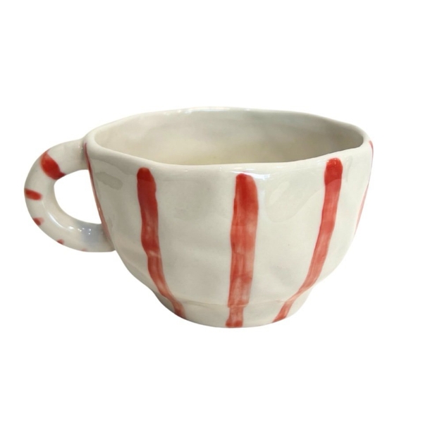 BAT TRANG - Ceramic Short Wasabi Mug In Red Striped