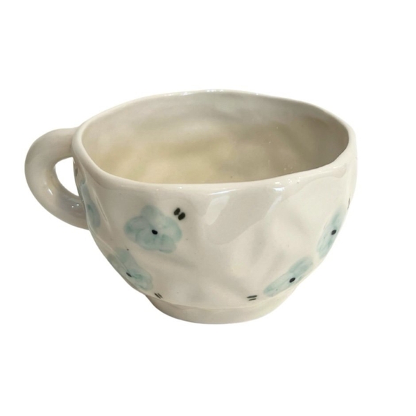 BAT TRANG - Ceramic Short Wasabi Mug In Blue Flower