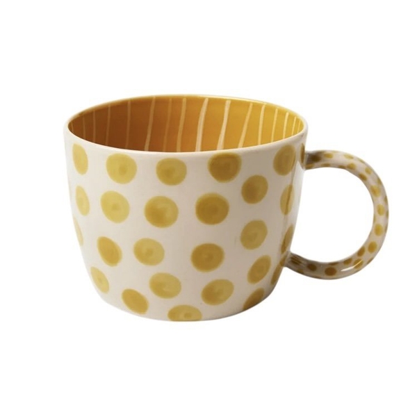 BAT TRANG - Ceramic Short Mug Mustard Polka Dot