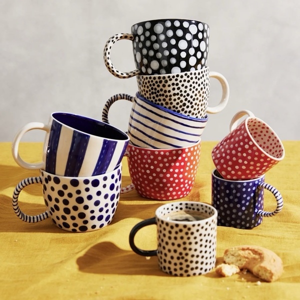BAT TRANG - Ceramic Short Mug In Indigo Navy Pattern